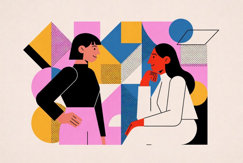 Two women in office having a conversation