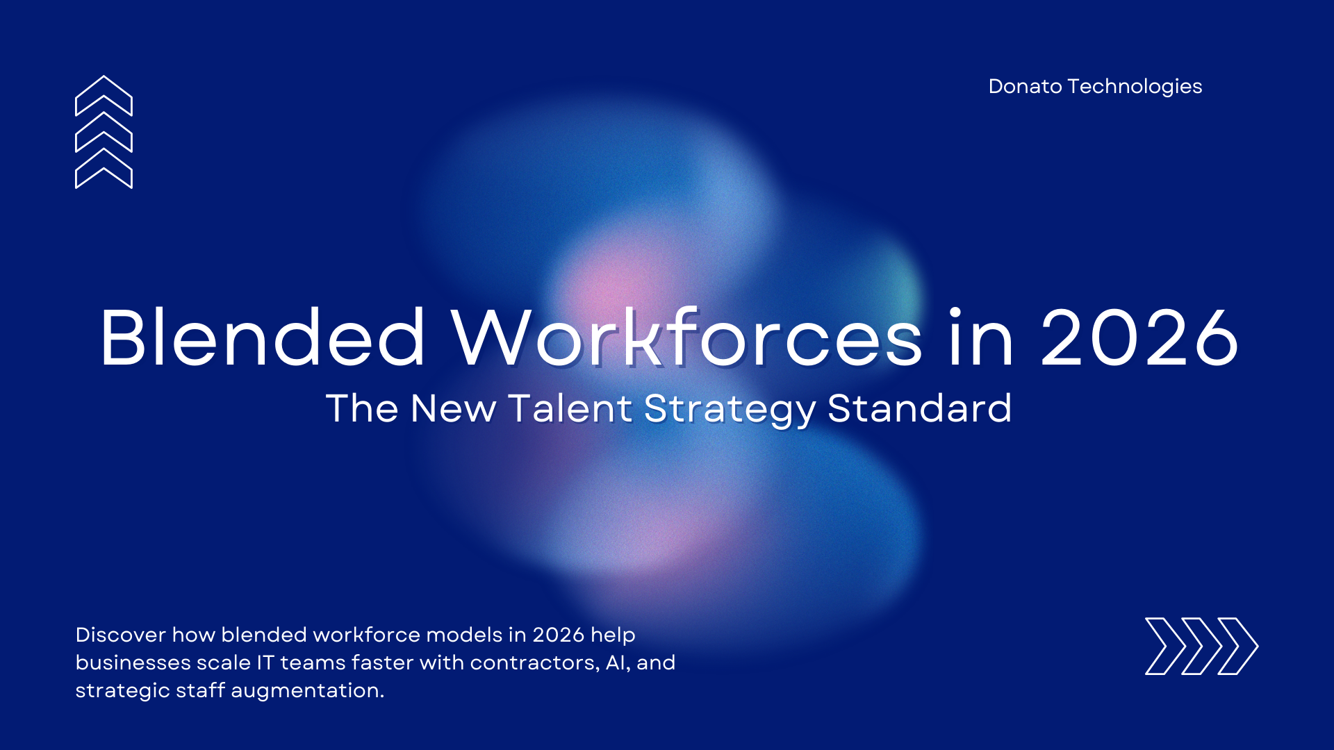 Blended workforce strategy diagram showing full-time employees, contractors, and AI tools collaborating in a modern IT environment.